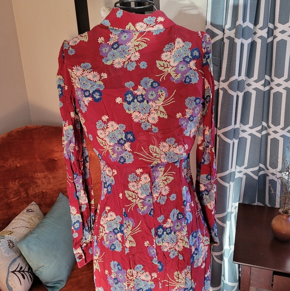 Vintage 1970s Red Floral Dress with Blouse - Picture 5 of 16